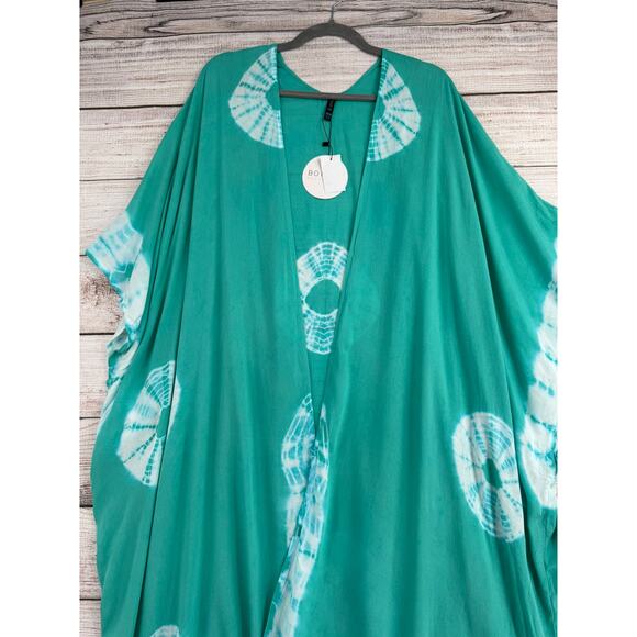 Boho Me Tie Dye Maxi Kimono Cover Up Womens 2x/3x Jade Green White NEW - Picture 3 of 11